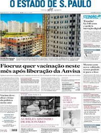Capa do jornal Estadão 04/01/2021