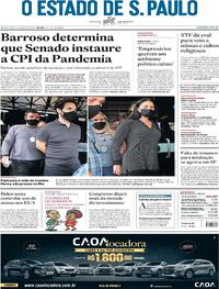 Capa do jornal Estadão 09/04/2021