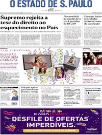 Capa do jornal Estadão 12/02/2021
