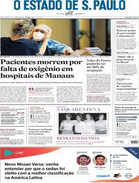 Capa do jornal Estadão 15/01/2021
