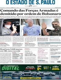 Capa do jornal Estadão 31/03/2021