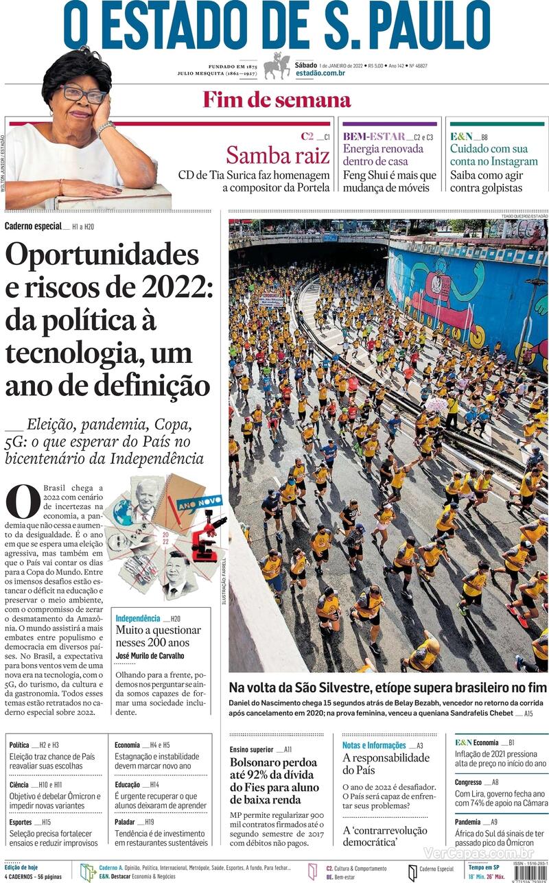 Capa do jornal Estadão 01/01/2022