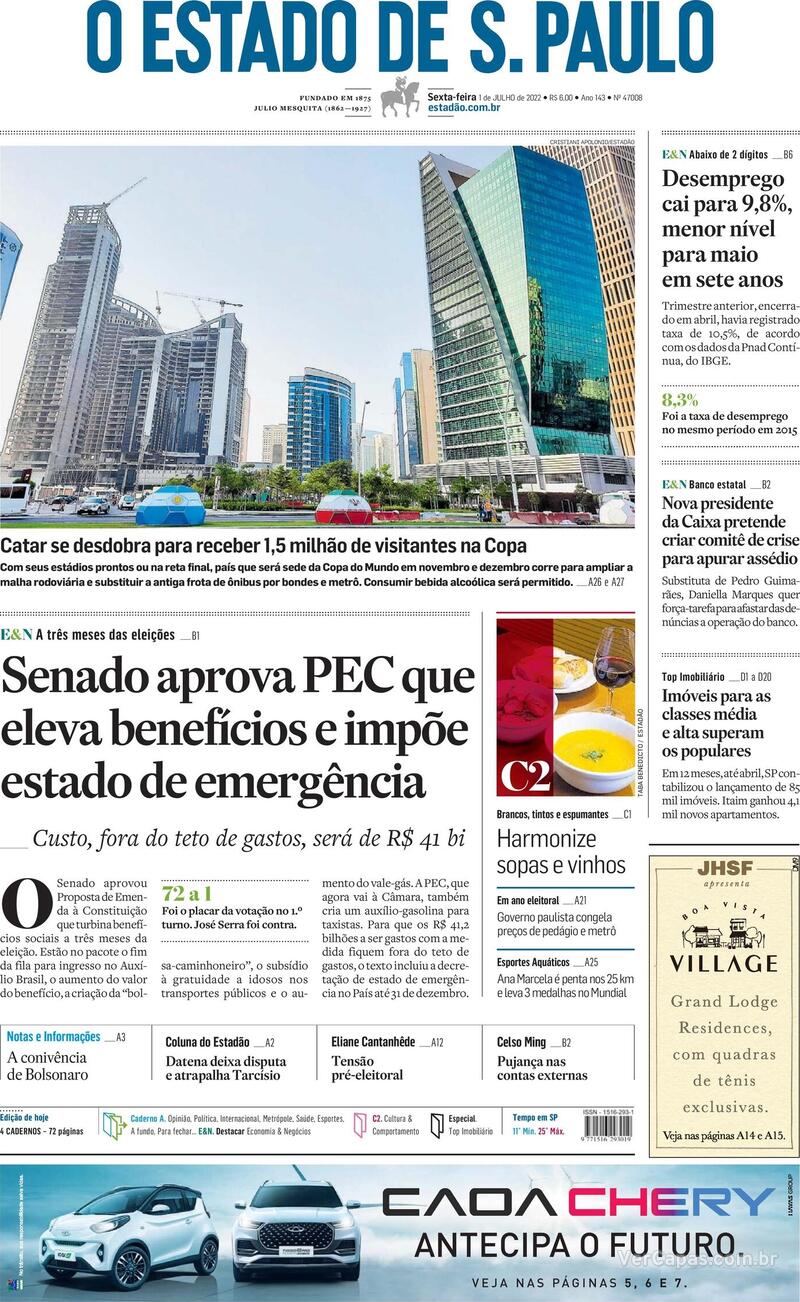 Capa do jornal Estadão 06/10/2021