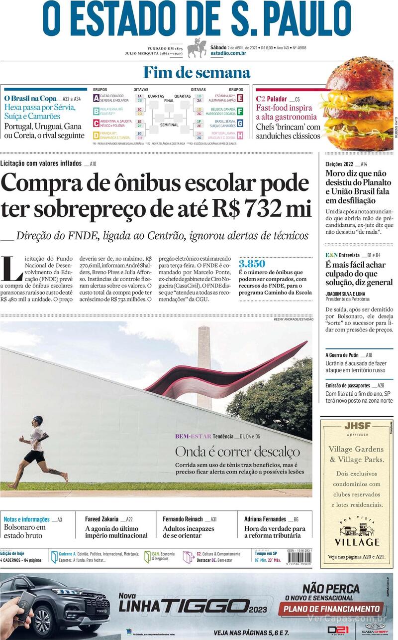 Capa do jornal Estadão 02/04/2022