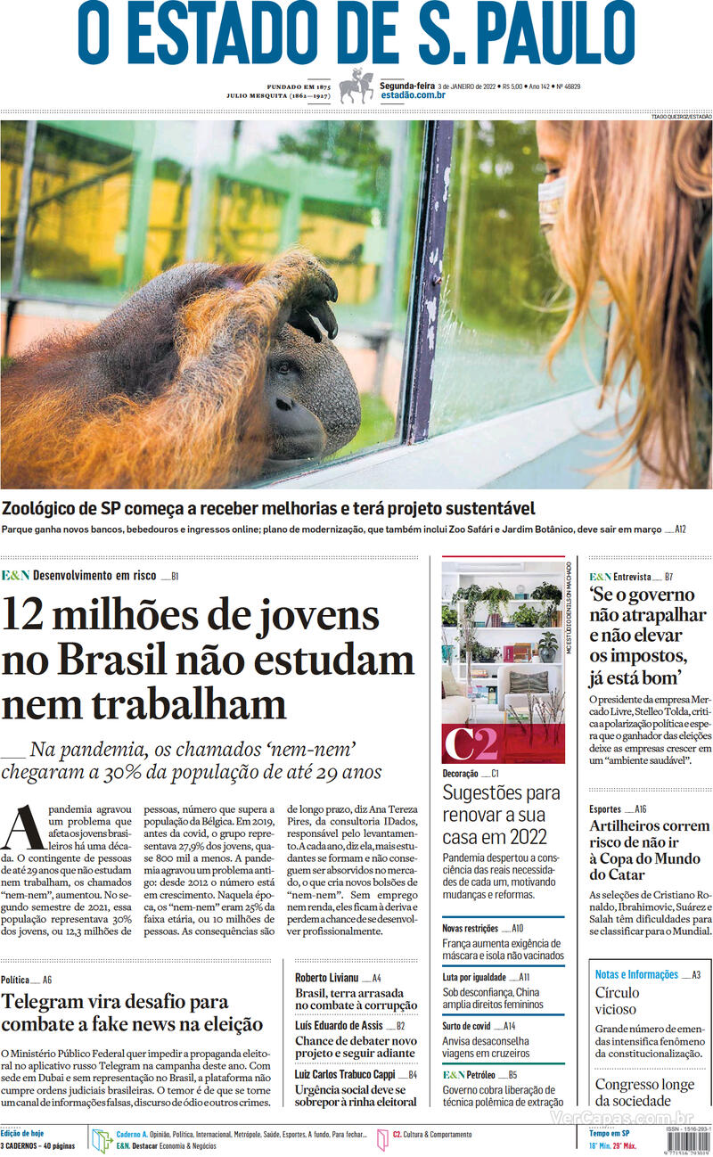Capa do jornal Estadão 03/01/2022