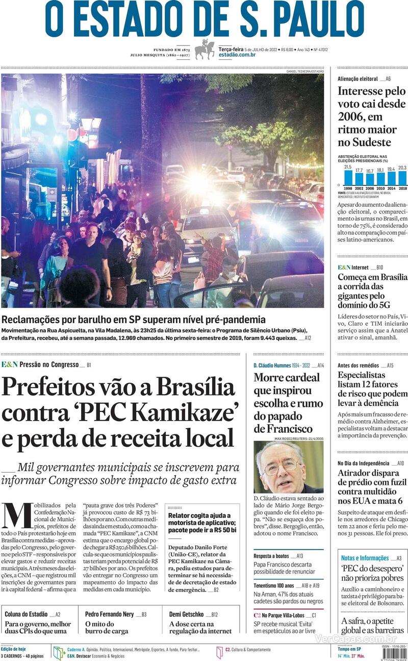 Capa do jornal Estadão 17/11/2021