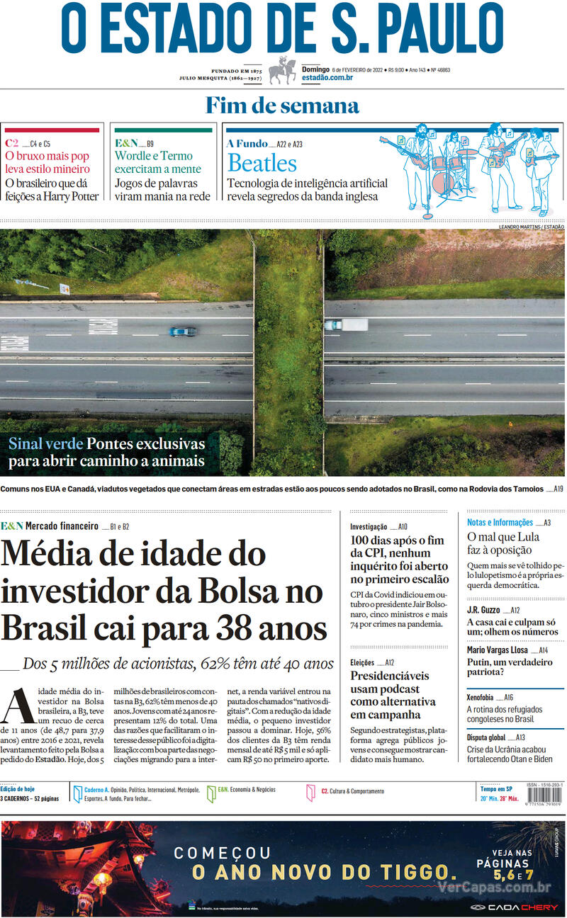 Capa do jornal Estadão 06/02/2022