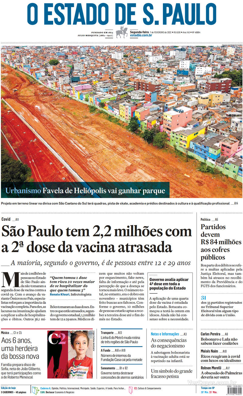 Capa do jornal Estadão 07/02/2022