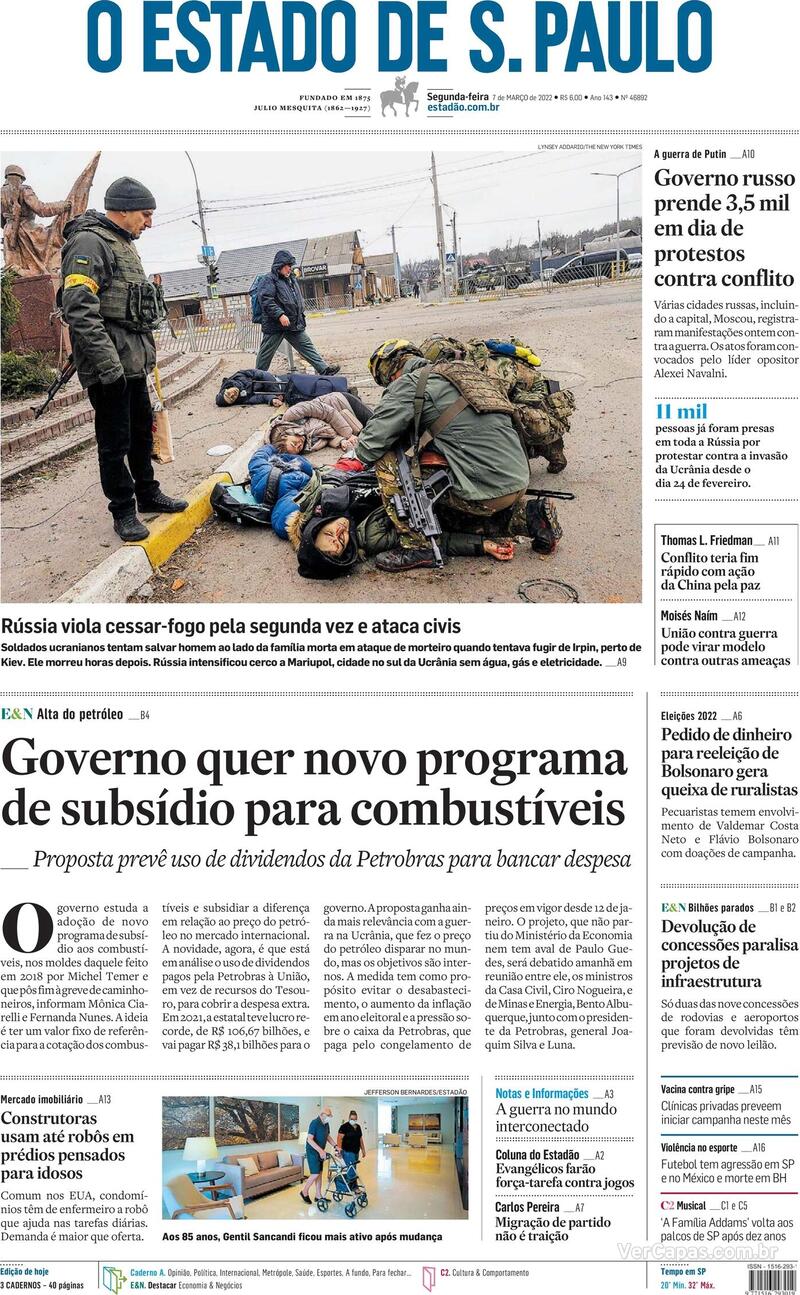 Capa do jornal Estadão 07/03/2022