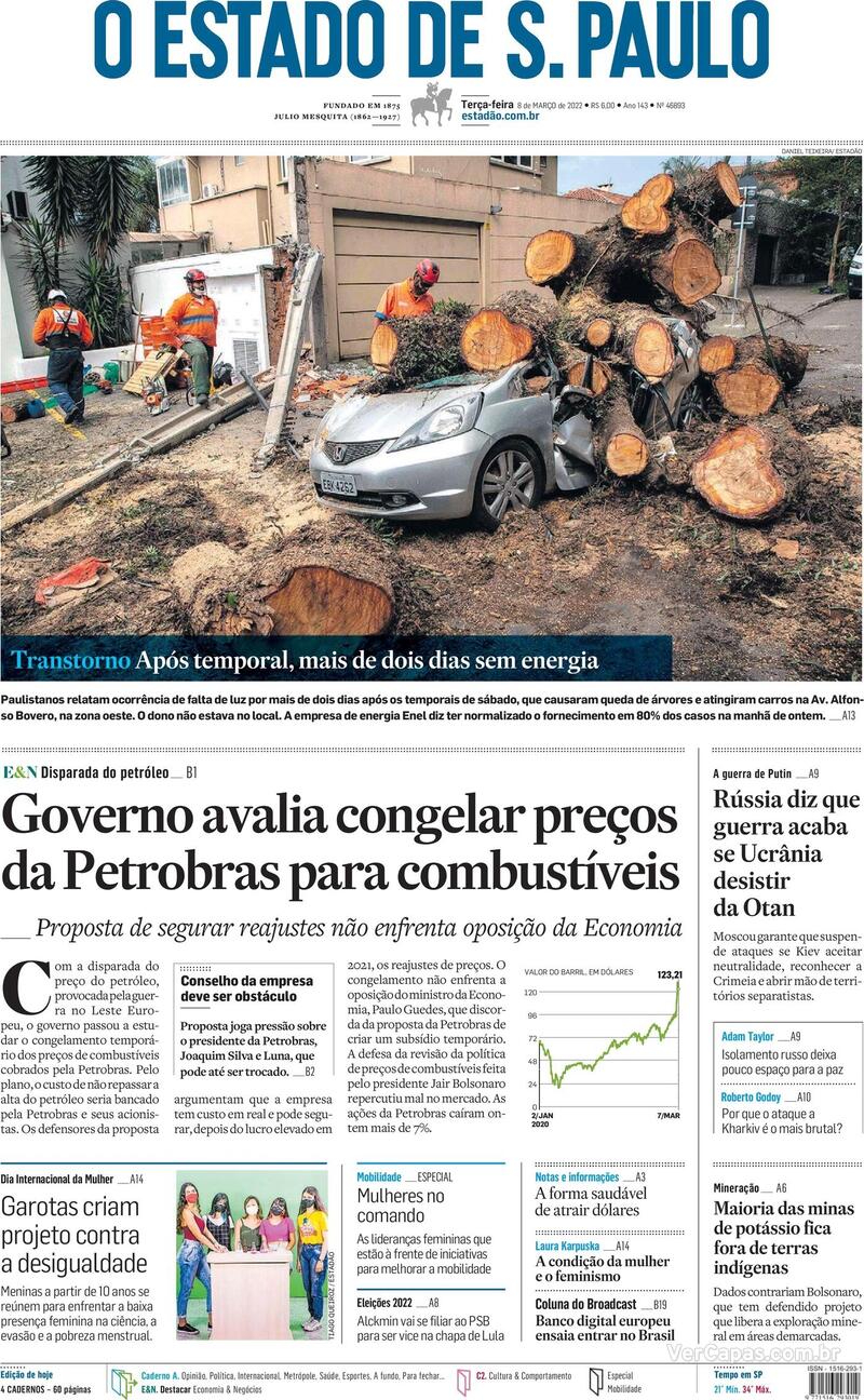 Capa do jornal Estadão 08/03/2022