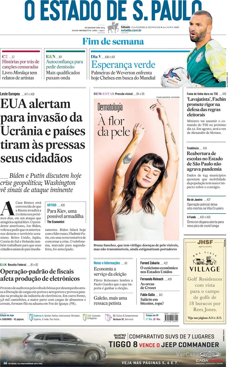 Capa do jornal Estadão 12/02/2022