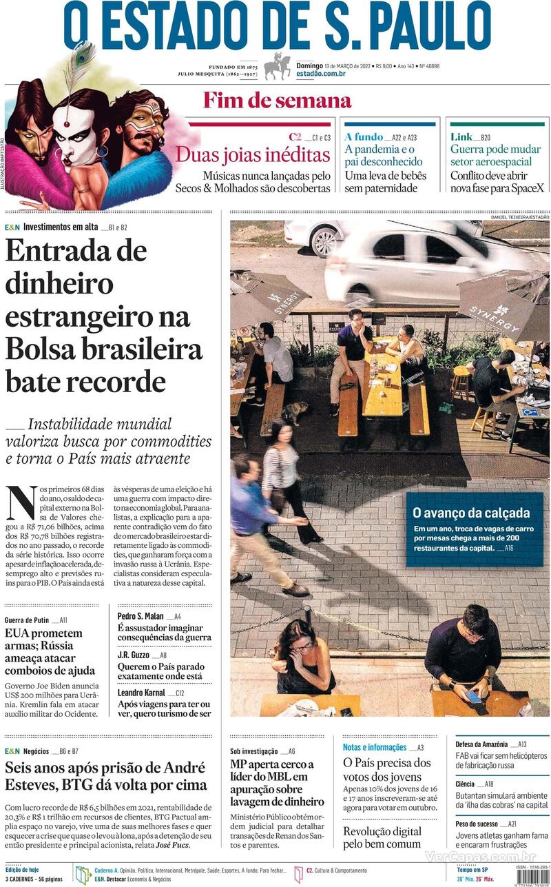 Capa do jornal Estadão 13/03/2022