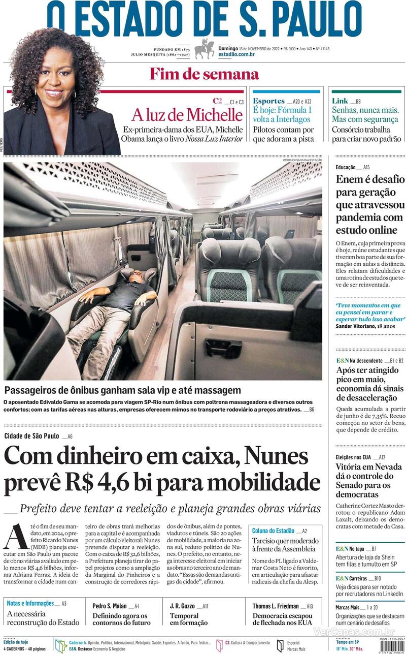 Capa Estadão Edição Domingo,13 De Novembro De 2022