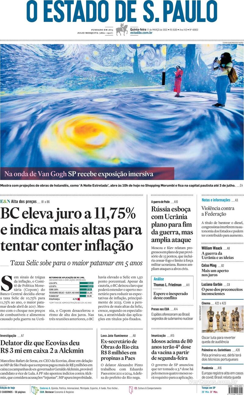 Capa do jornal Estadão 17/03/2022