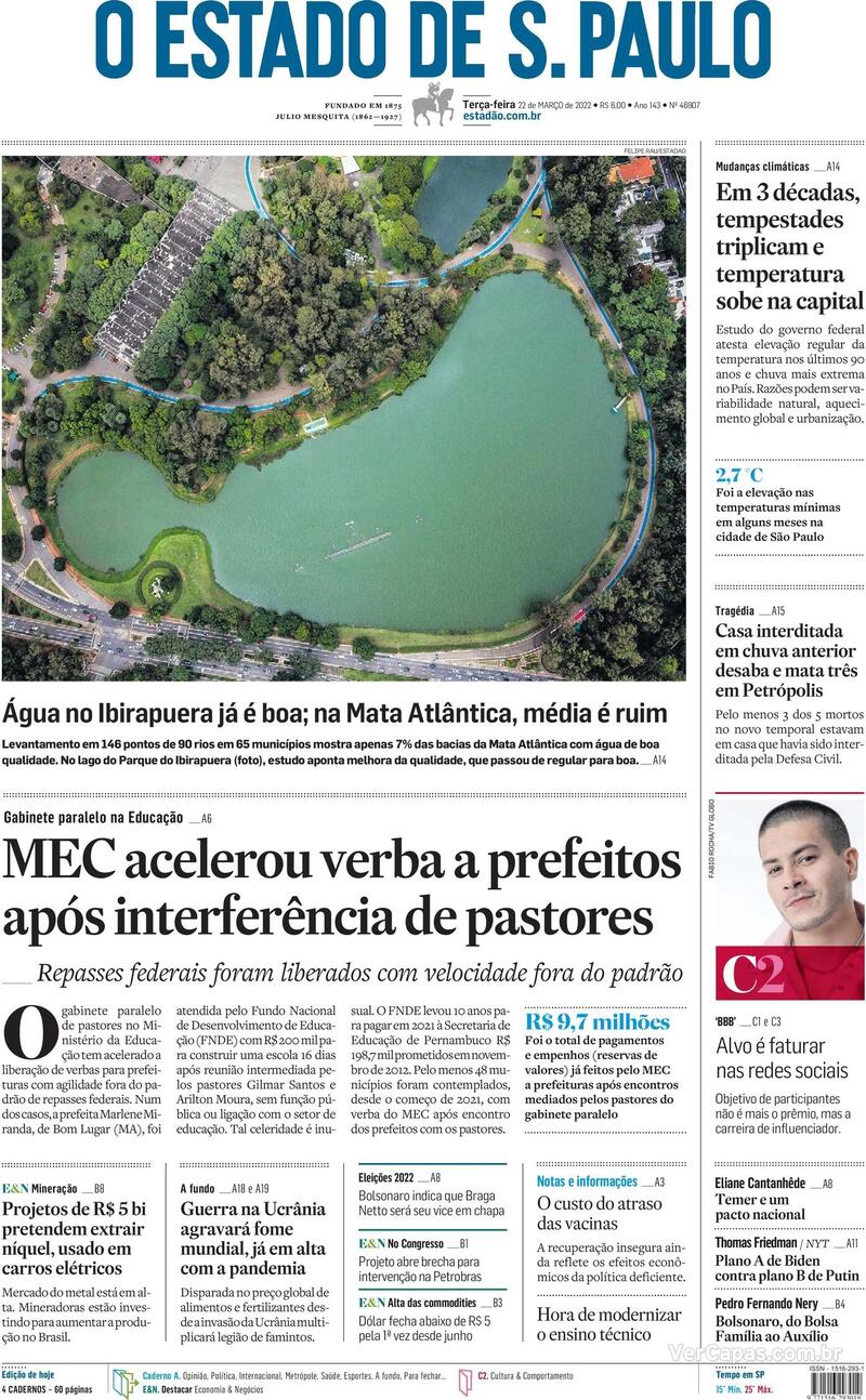 Capa do jornal Estadão 22/03/2022