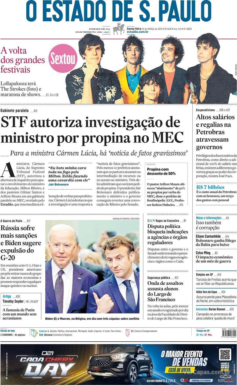 Capa do jornal Estadão 25/03/2022