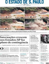 Capa do jornal Estadão 14/01/2022
