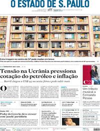 Capa do jornal Estadão 14/02/2022