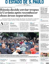 Capa do jornal Estadão 22/02/2022