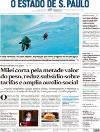 Capa do jornal Estadão 13/12/2023