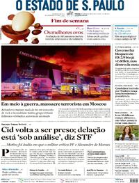 Capa do jornal Estadão 23/03/2024