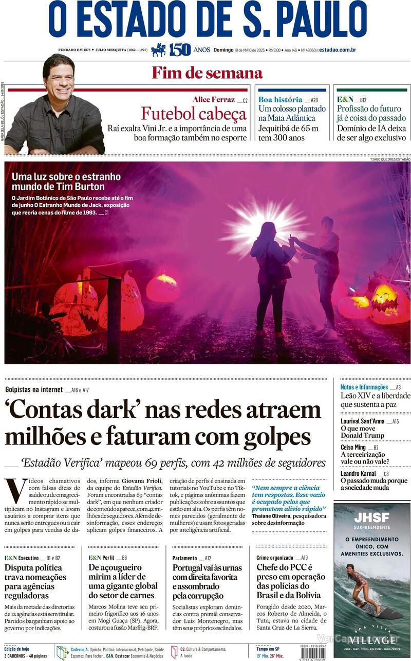 Capa do jornal Estadão 18/05/2025