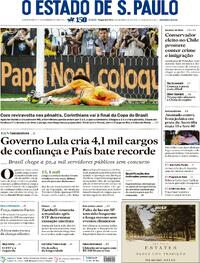 Capa do jornal Estadão 15/12/2025