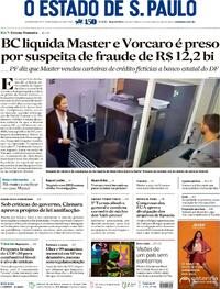 Capa do jornal Estadão 19/11/2025
