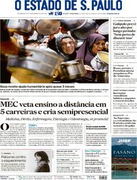 Capa do jornal Estadão 20/05/2025
