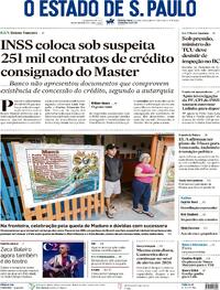 Capa do jornal Estadão 08/01/2026