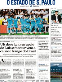 Capa do jornal Estadão 31/08/2026