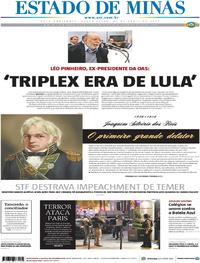 Capa do jornal Estado de Minas 21/04/2017