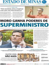 Capa do jornal Estado de Minas 02/11/2018