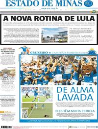 Capa do jornal Estado de Minas 09/04/2018