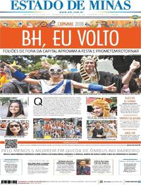 Capa do jornal Estado de Minas 14/02/2018
