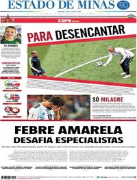 Capa do jornal Estado de Minas 22/06/2018