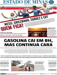 Capa do jornal Estado de Minas 30/06/2018