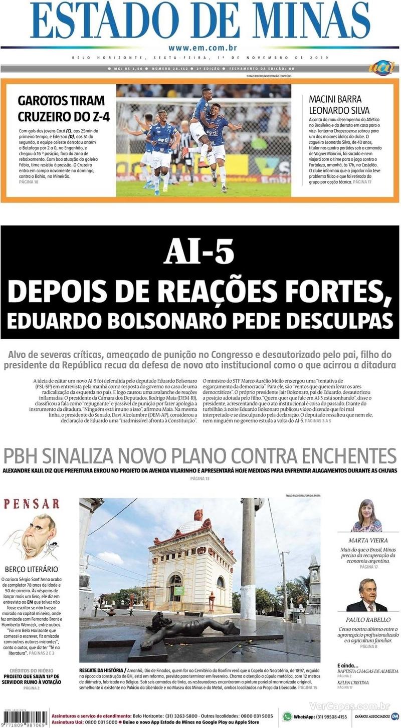 Capa do jornal Estado de Minas 01/11/2019