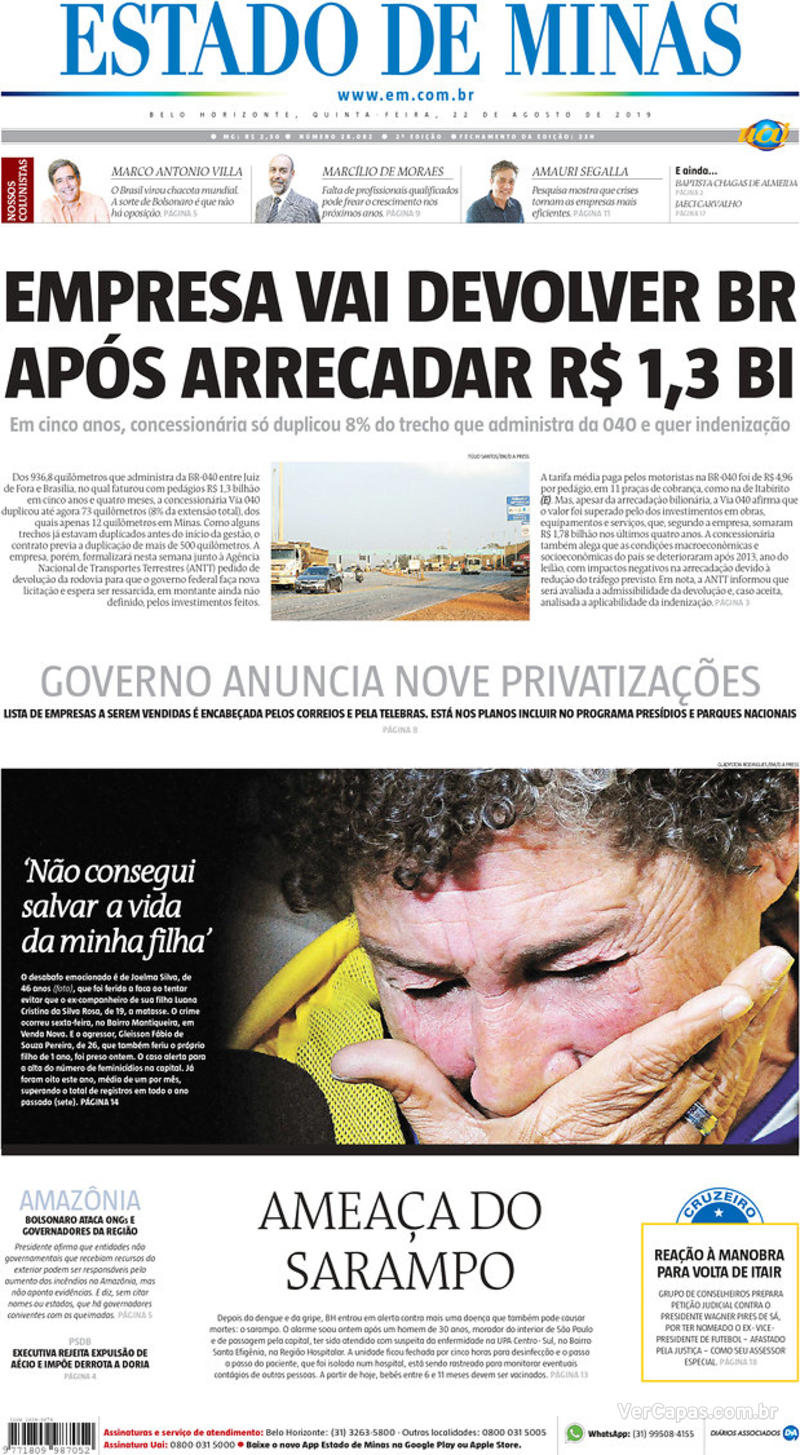 Capa jornal Estado de Minas