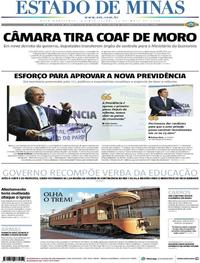 Capa do jornal Estado de Minas 23/05/2019