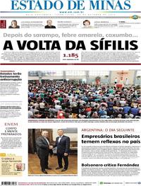 Capa do jornal Estado de Minas 29/10/2019