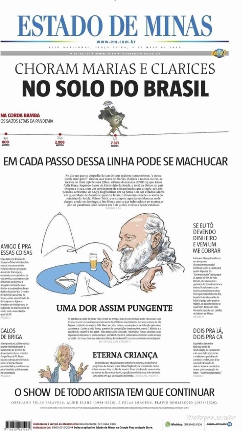 Capa do jornal Estado de Minas 05/05/2020