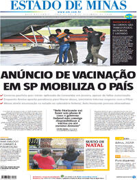 Capa do jornal Estado de Minas 08/12/2020