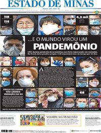 Capa do jornal Estado de Minas 12/03/2020