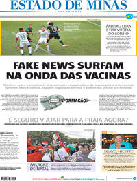 Capa do jornal Estado de Minas 21/12/2020