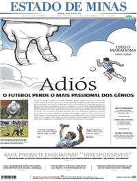 Capa do jornal Estado de Minas 26/11/2020