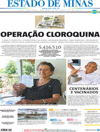 Capa do jornal Estado de Minas 21/02/2021