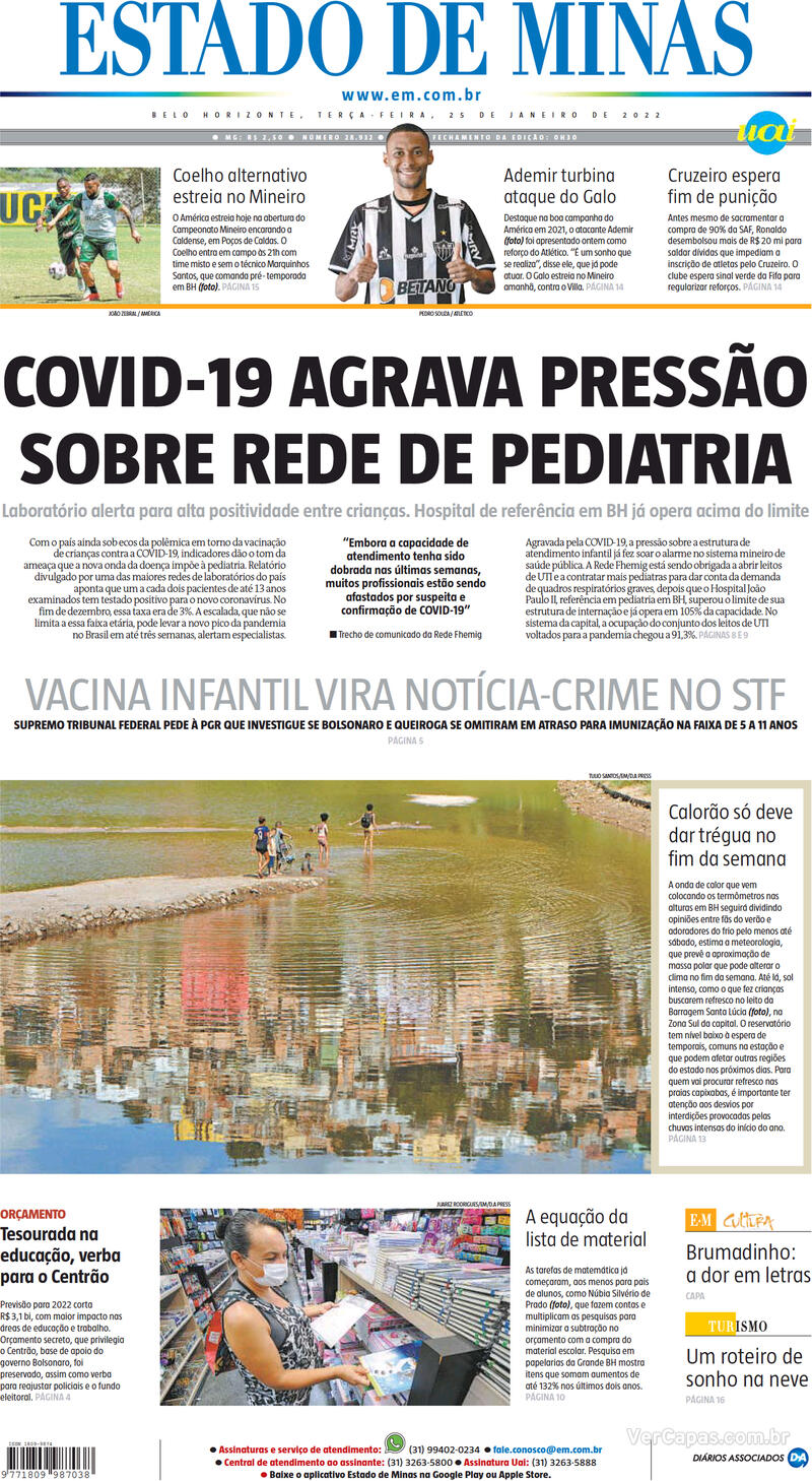 Capa do jornal Estado de Minas 25/01/2022