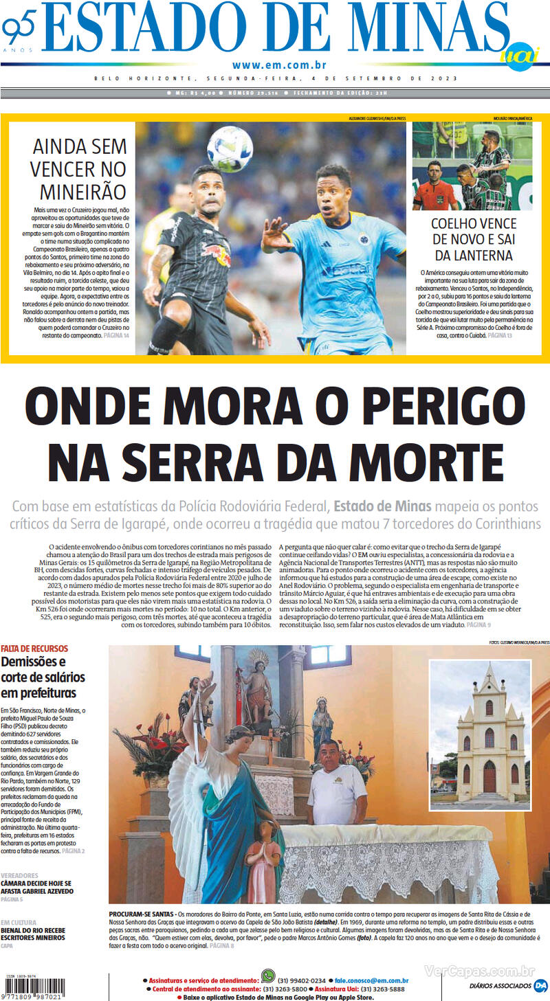 Confira a Capa do Jornal Estado de Minas do dia 10/08/2023