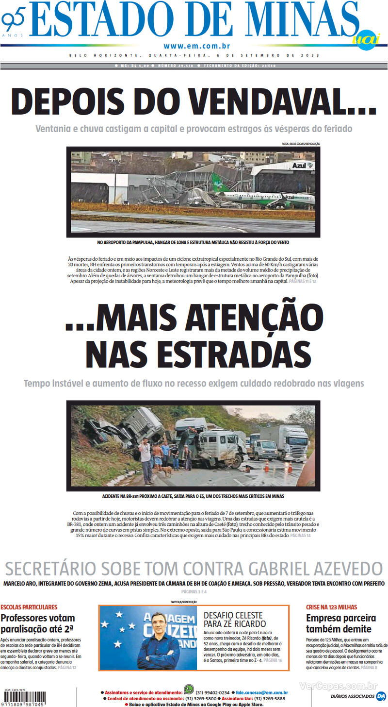 Confira a Capa do Jornal Estado de Minas do dia 10/08/2023